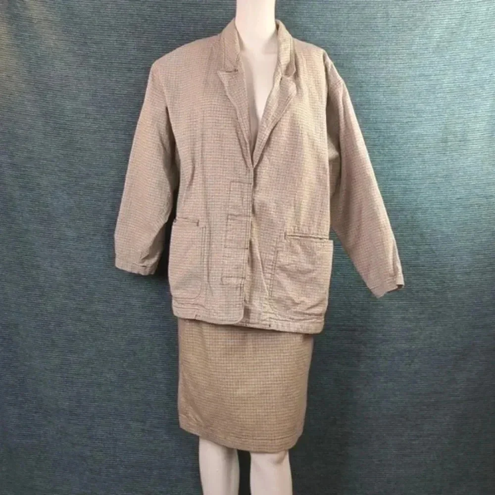 Vintage 80s In-Wear Women's Suit; Skirt & Blazer 100% Cotton - Picture 1 of 16